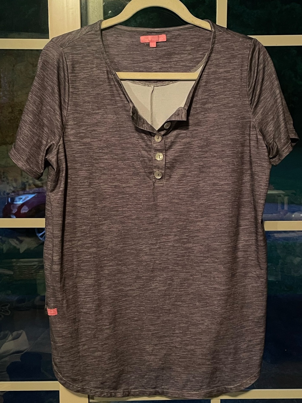 Simply Southern Henley Soft Gray Top Size Large NWOT. Short Sleeve. Button neck.